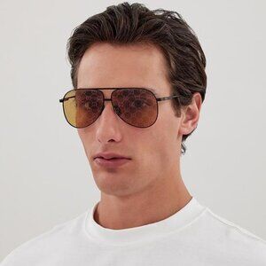 BRAND NEW Gucci GG1677S 005 Black Yellow Mirror Logo Pilot Unisex Sunglasses
